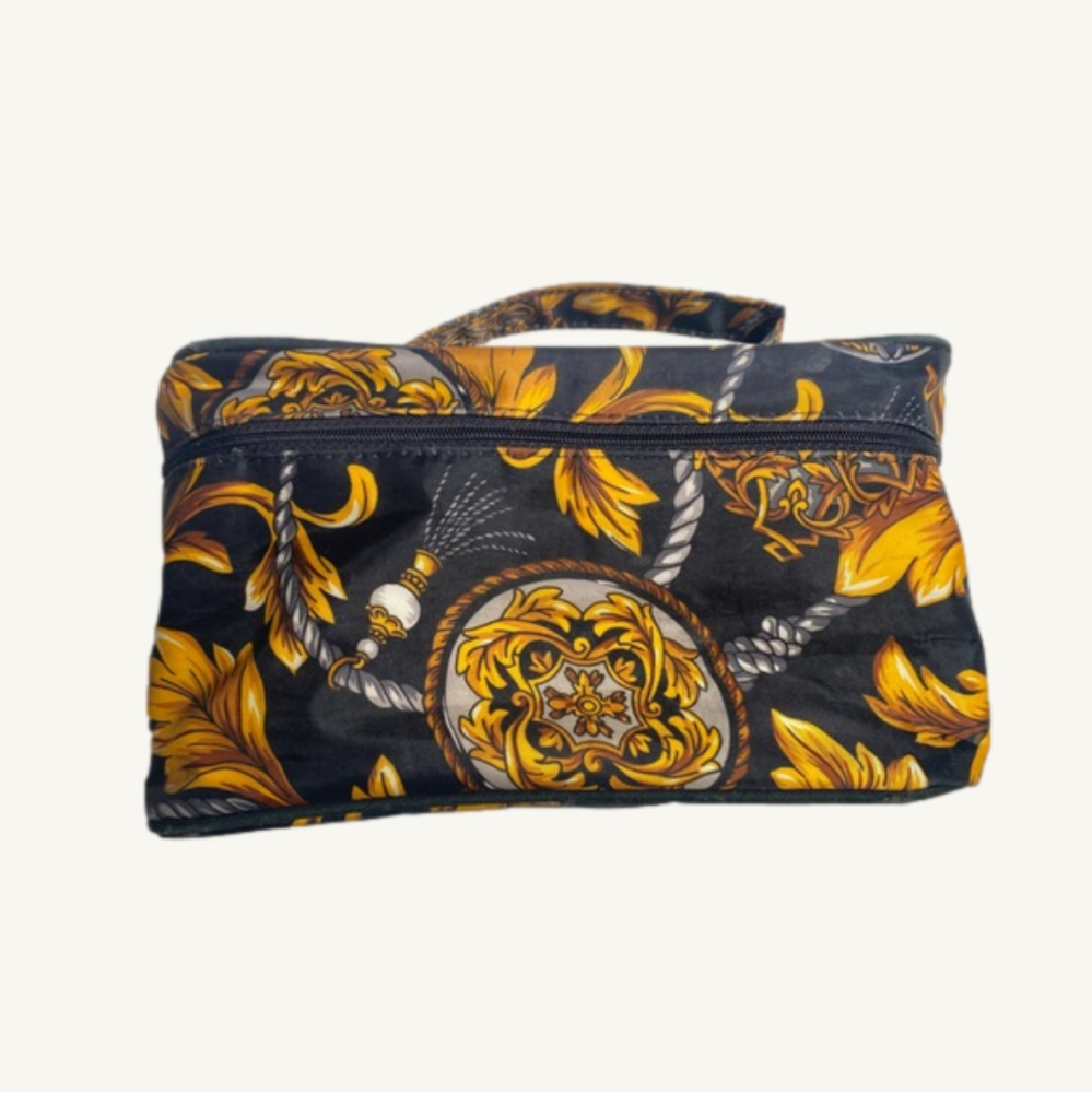 Makeup / Cosmetic Carrying Bag Rectangular with Top Handle Gold and Black